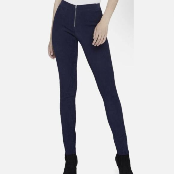 Alice + Olivia Front Zip Suede Leggings NAVY, Size 2 - Picture 2 of 6